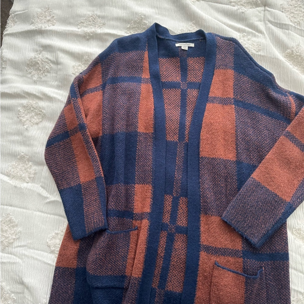 Plaid Oversized American Eagle Cardigan Sweater